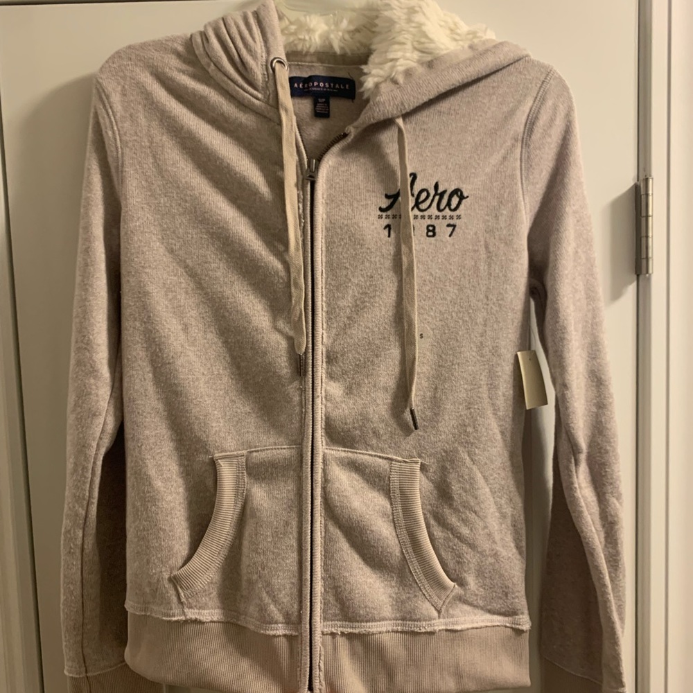 Aeropostale Zip Up Jacket Faux Fur Hood
